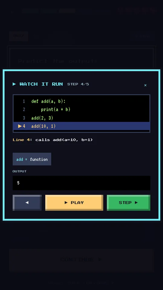 Watch it run: code executing line by line with variables and output